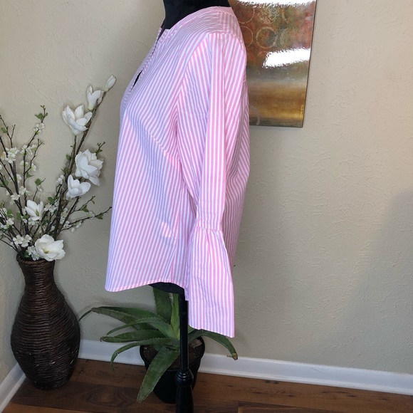 J. Crew Poplin Pink White Striped Bell-sleeve Top - Picture 4 of 8